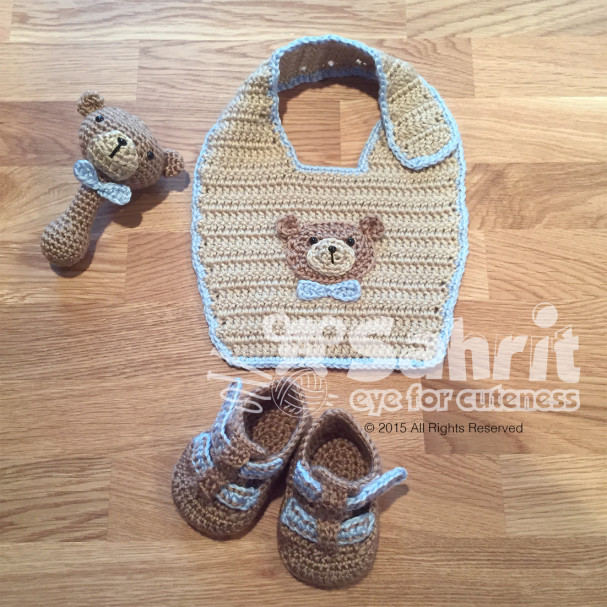 Beary Cute Baby Set Bib Booties and Rattle Pattern by Sahrit 